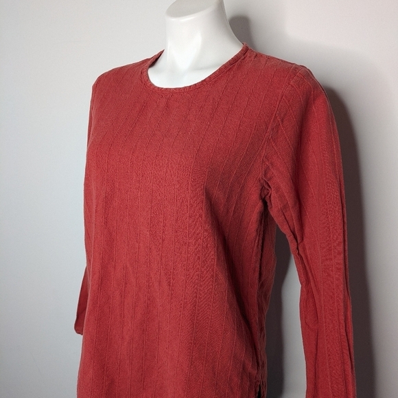Flax Red/Orange Linen Cotton Blend Long Sleeve Top S - Picture 2 of 7